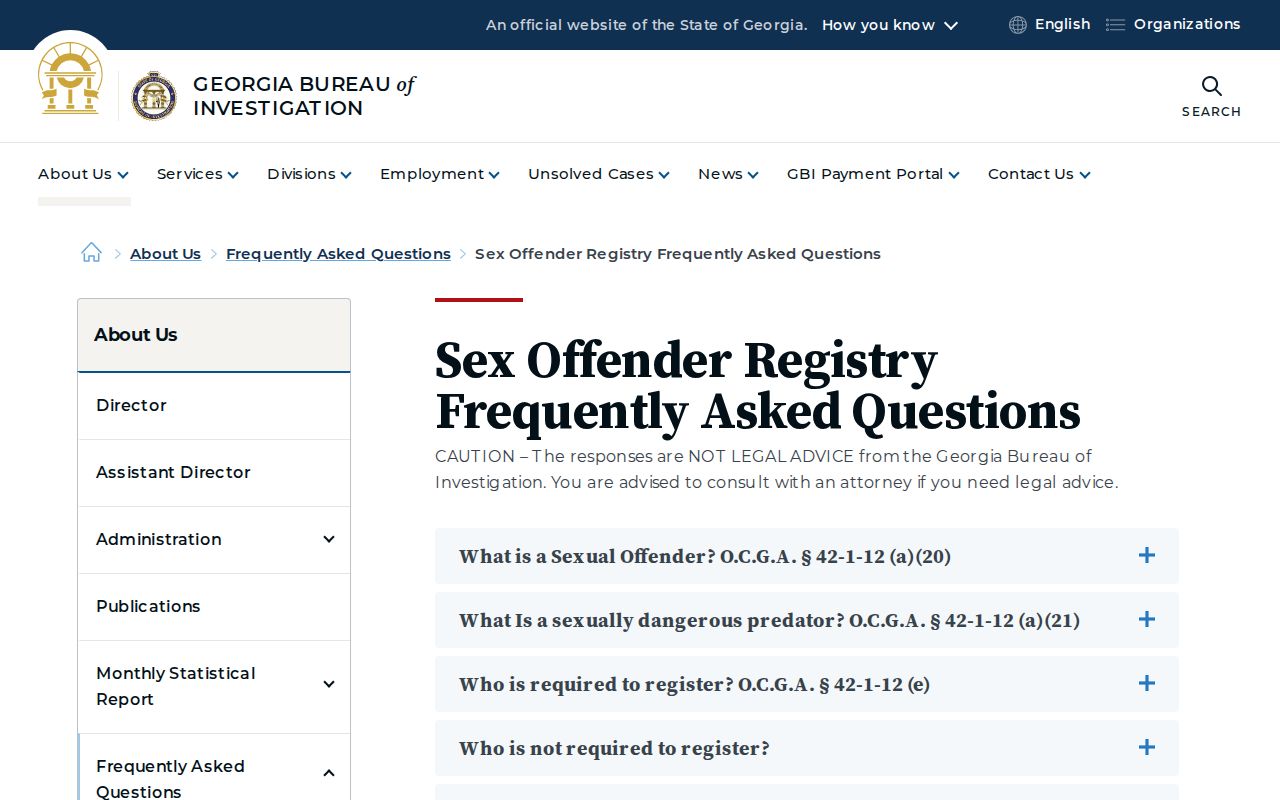Georgia Bureau of Investigation sex offender registry FAQ