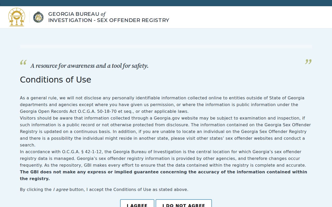 Georgia State Sexual Offender Registry conditions and search gateway